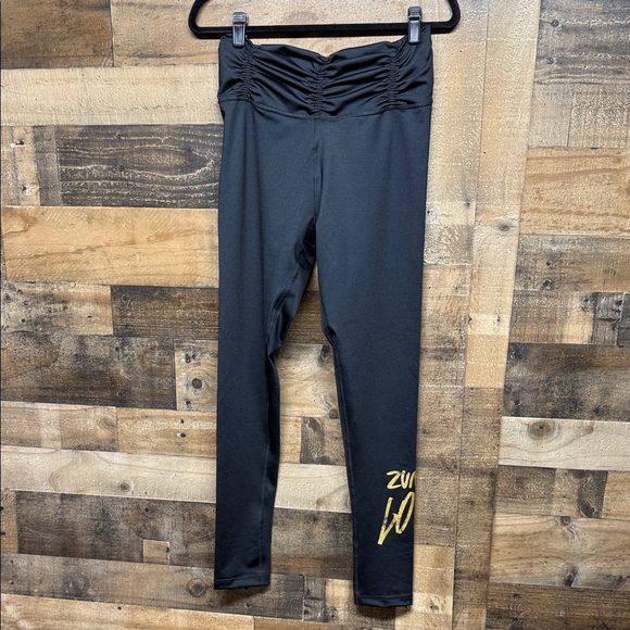 Zumba Wear Fitness Black Leggings with Gold Detail Women's Size Large - Picture 1 of 8